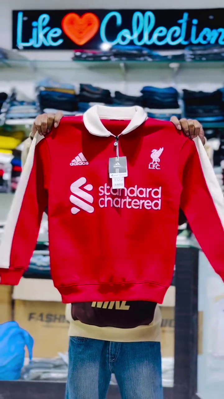 Zip-Neck Sweatshirt with Cream Contrast Collar