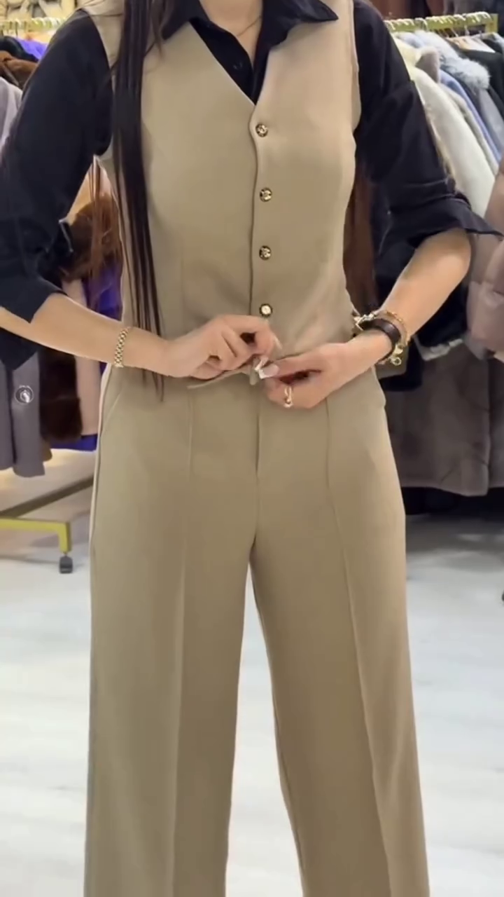 Matching High-Waist Straight Formal Trousers & Black Inner Shirt Set