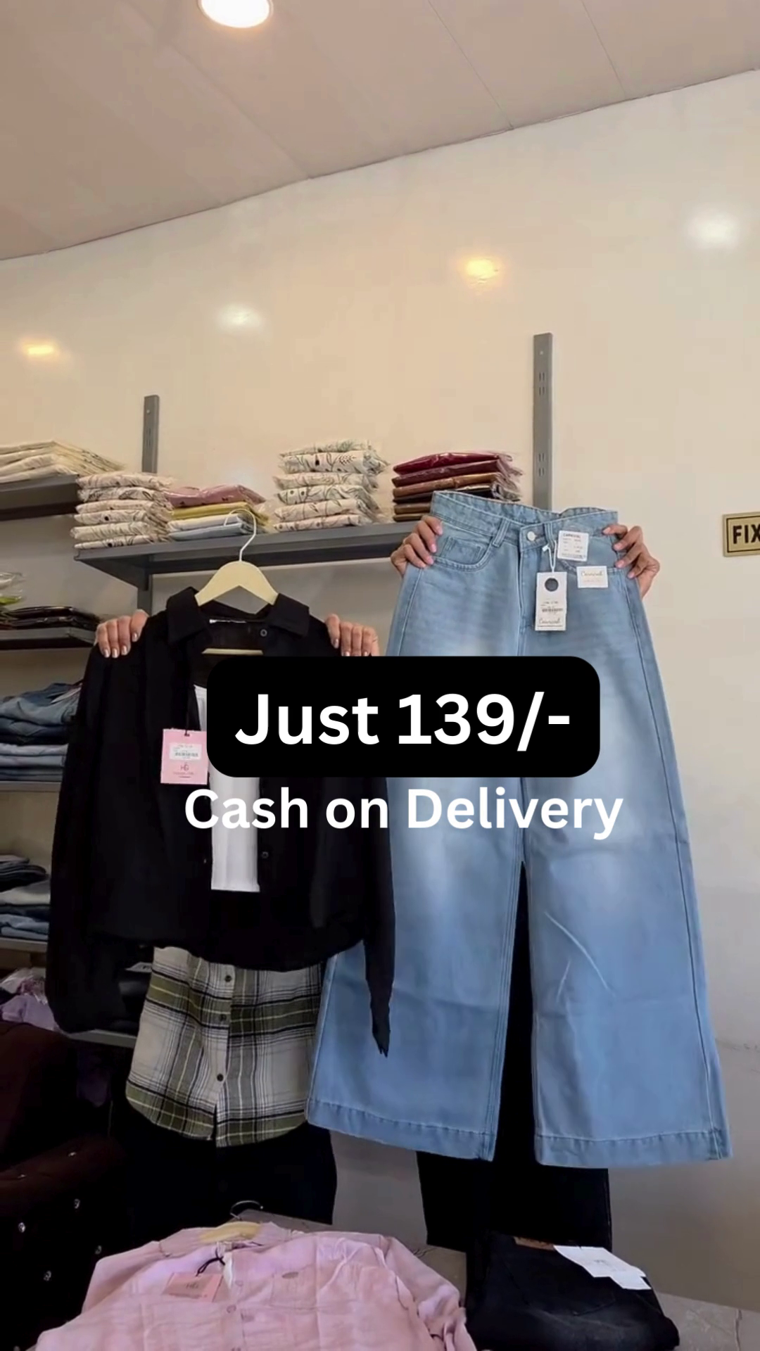 Shirt with Inner Layer & Dark Indigo Wide-Leg Denim Jeans Outfit