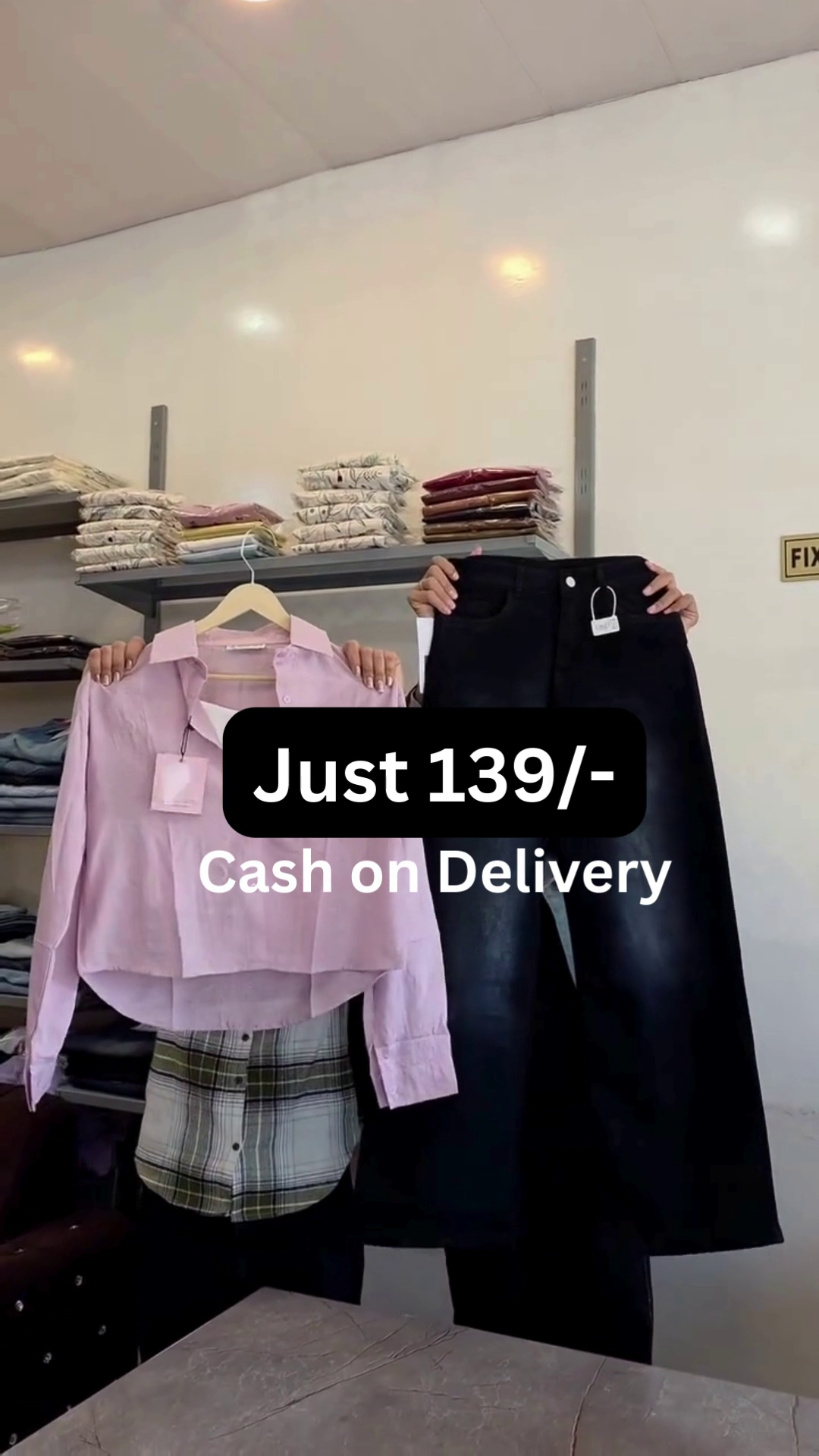 Shirt with Inner Layer & Dark Indigo Wide-Leg Denim Jeans Outfit