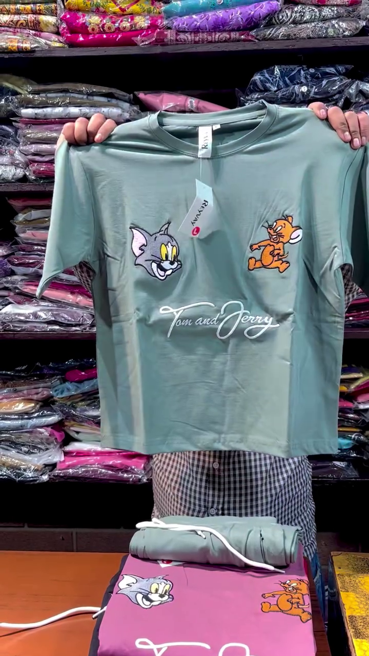 Premium Pastel Green Cotton Blend Oversized T-Shirt with Classic Tom and Jerry Cartoon Print | Soft Casual Streetwear Graphic Tee for Men & Women