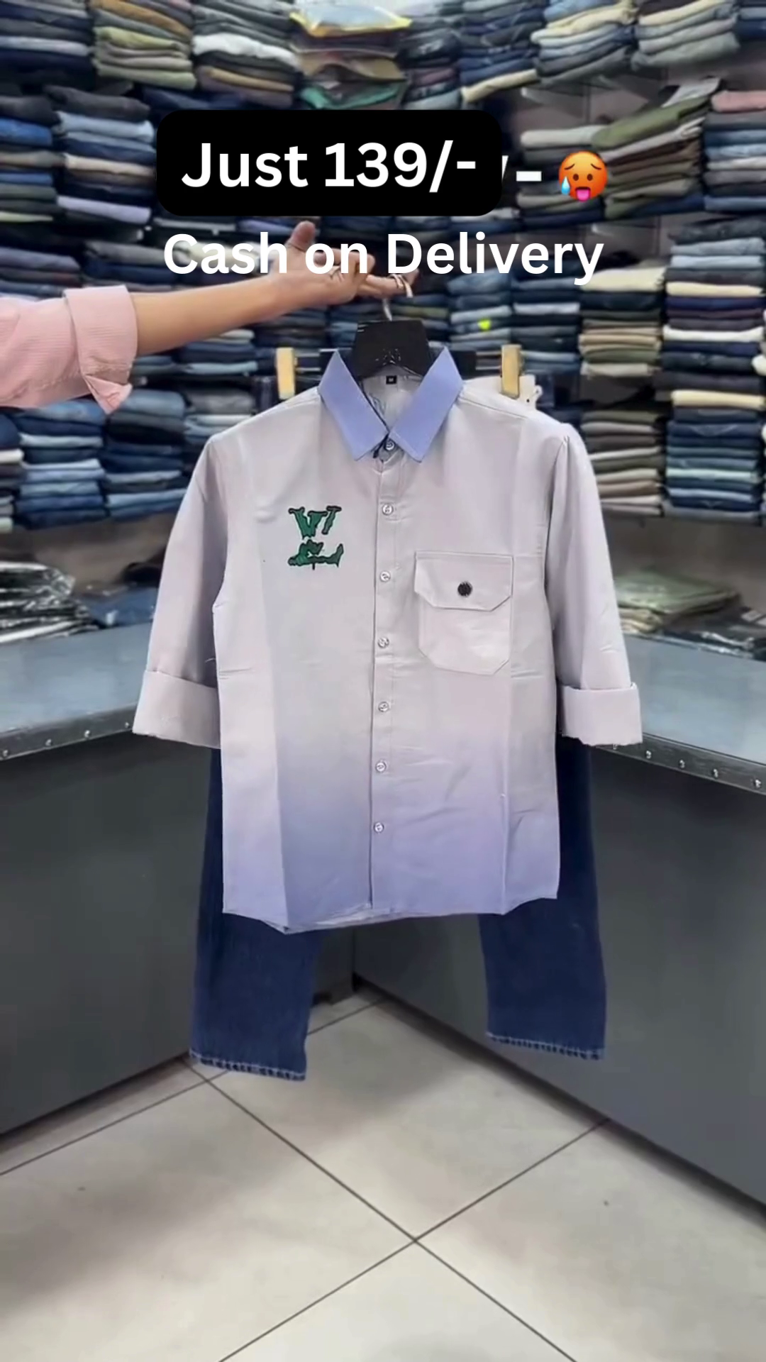 Urban Mist Ombre Shirt & Denim Combo Set 🤍💜👖✨