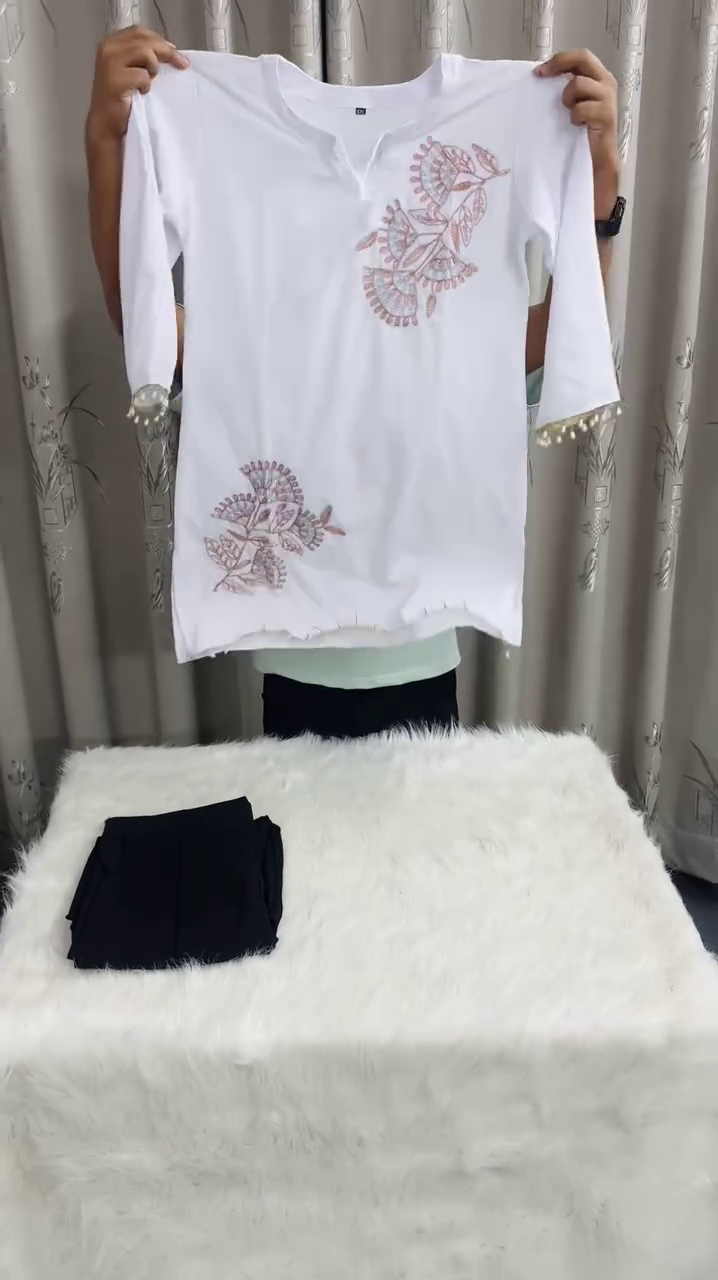 Ivory Grace Embroidered Kurta & Classic Black Bottom Co-Ord Set 🤍✨🌿