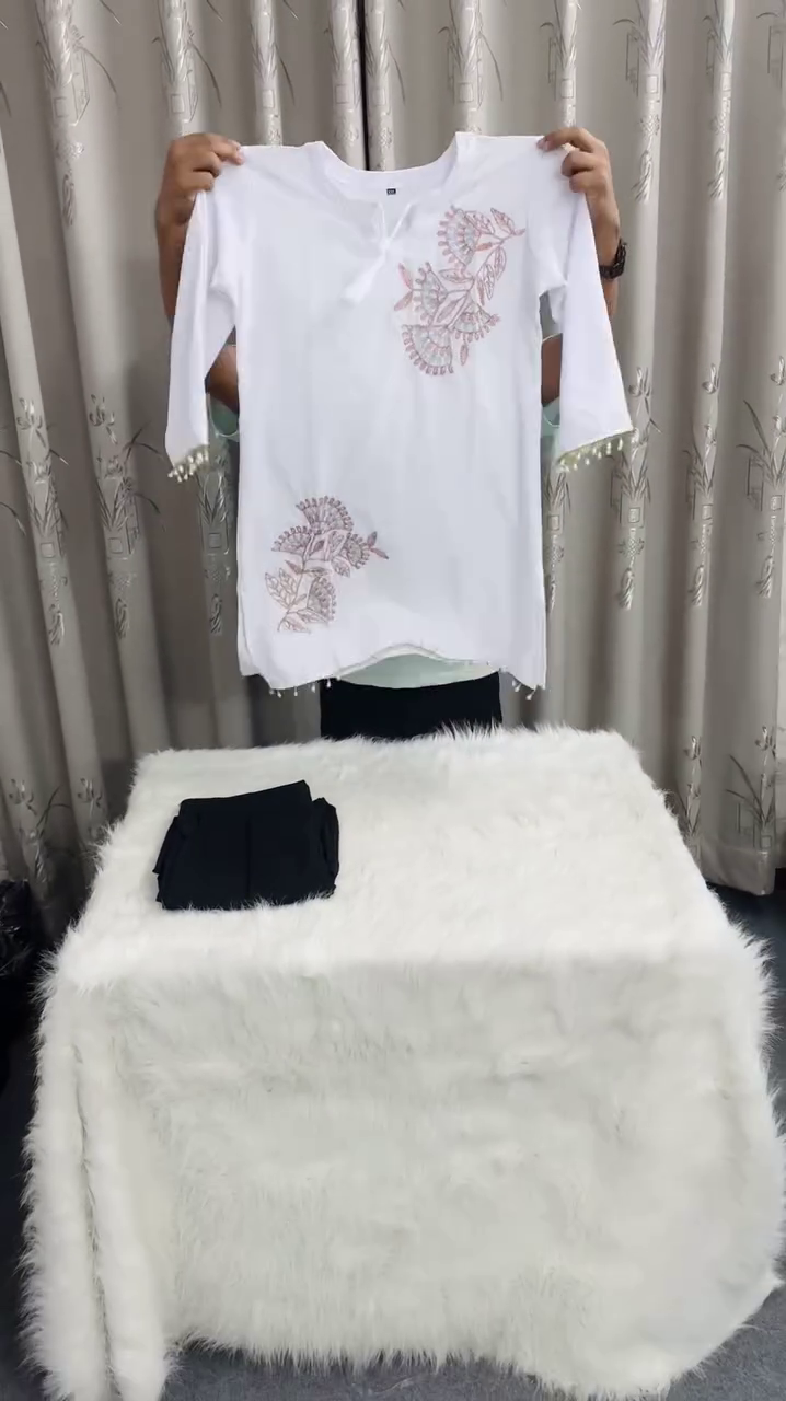 Ivory Grace Embroidered Kurta & Classic Black Bottom Co-Ord Set 🤍✨🌿