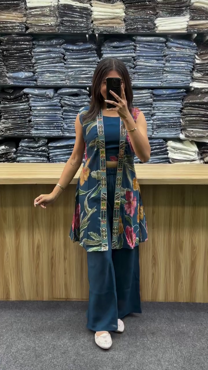 Ruby Bloom Indo-Western Fusion Co-Ord Set ❤️🌸✨