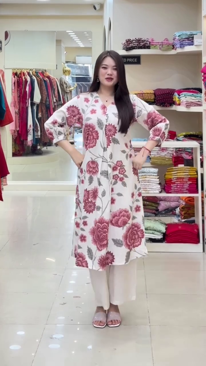 Elegant Blue Blossom Printed Kurti with Flowy Silhouette & Minimal Chic Vibes 💙🌸✨