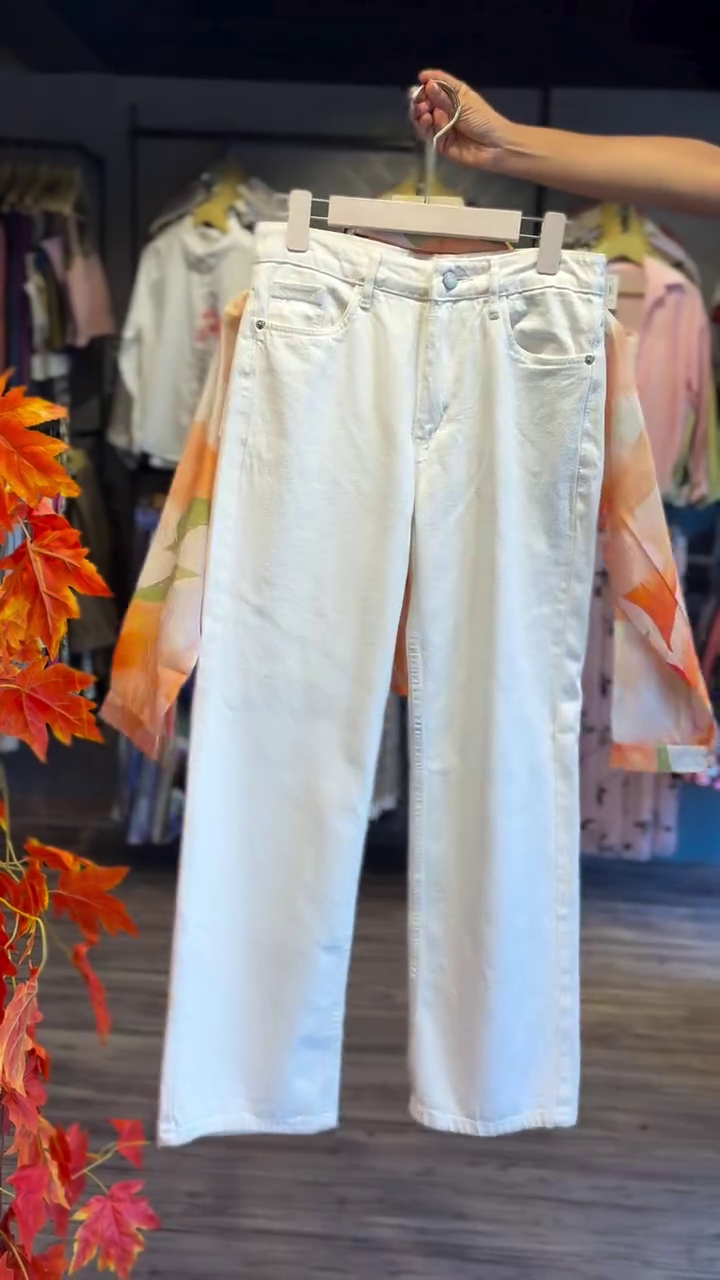 Sunset Watercolor Chic Co-Ord Set with Printed Sheer Shirt, Inner Top & White Wide-Leg Pants 🌅✨🧡