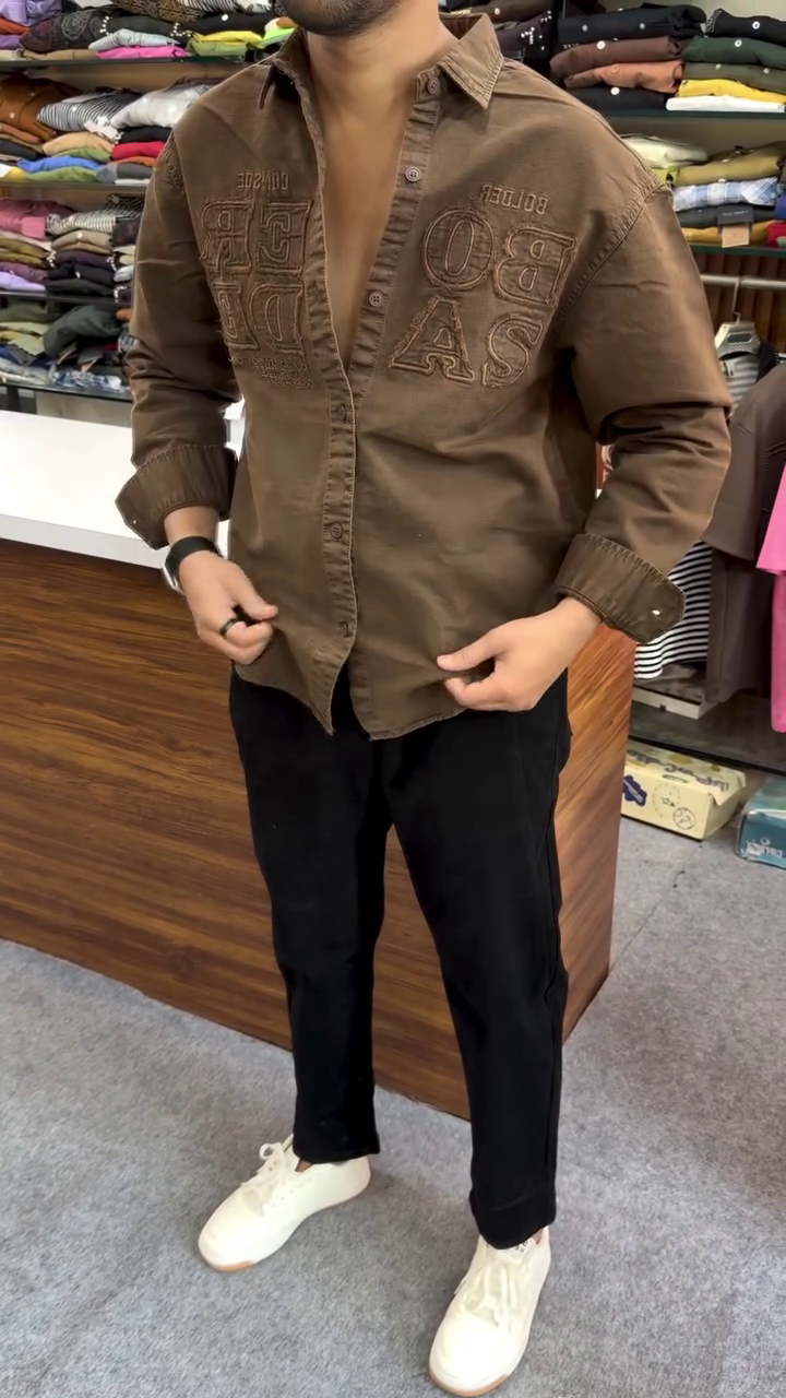 Rugged Luxe Brown Statement Shirt with Bold Embroidery & Street Smart Fit 🤎🔥✨