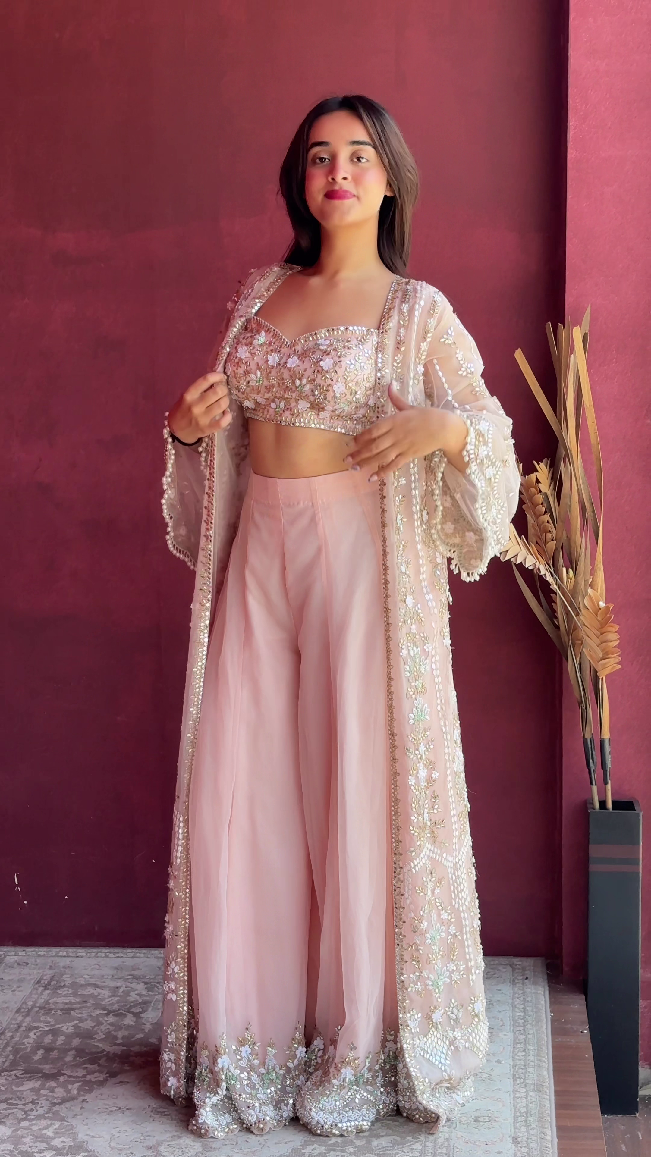 🌸 Blush Pink Embellished Lehenga Set with Sheer Cape Dupatta – Dreamy Festive Glam ✨💖