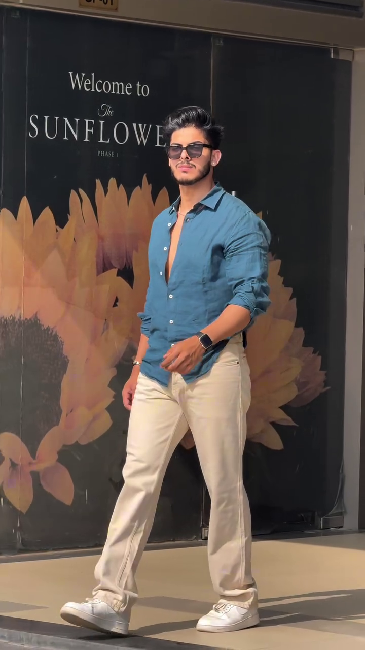 💙 Urban Cool Teal Shirt with Beige Trousers – Effortless Smart Casual Look 😎✨