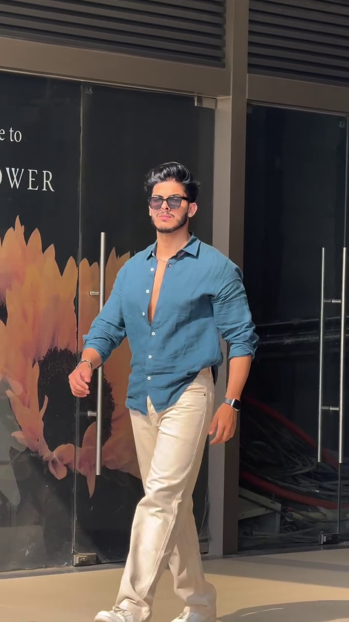 💙 Urban Cool Teal Shirt with Beige Trousers – Effortless Smart Casual Look 😎✨