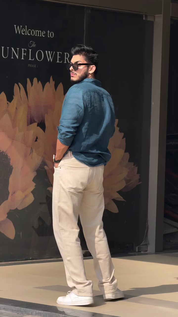 💙 Urban Cool Teal Shirt with Beige Trousers – Effortless Smart Casual Look 😎✨