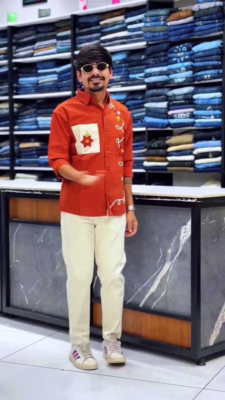 Rustic Bloom Artistic Embroidered Casual Shirt for Men 🌺🧡✨
