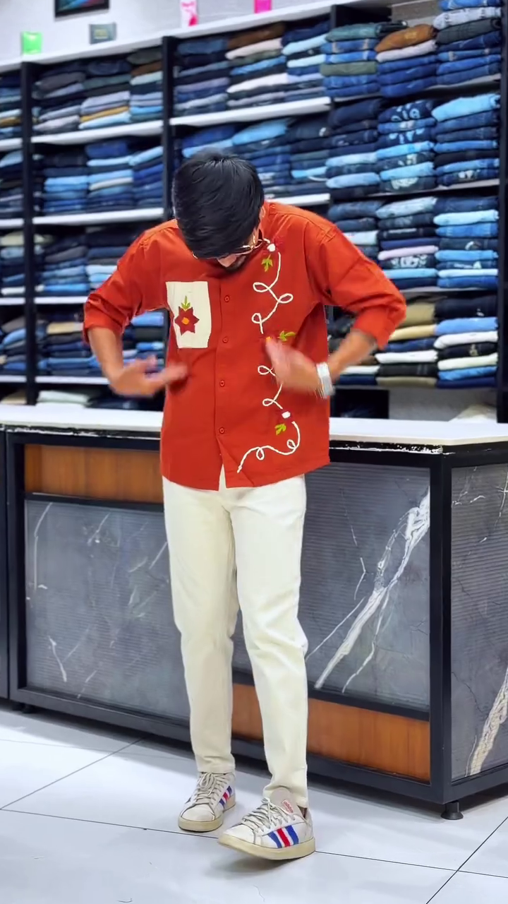 Rustic Bloom Artistic Embroidered Casual Shirt for Men 🌺🧡✨
