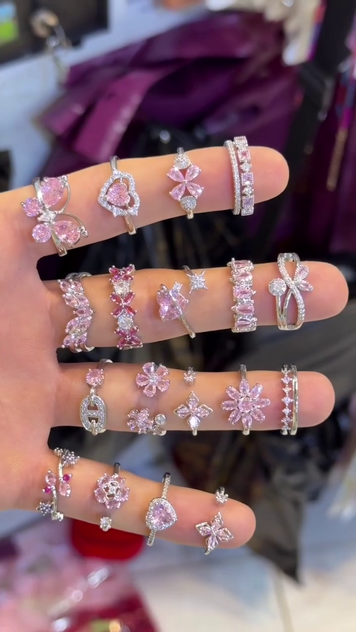 Premium Pink Crystal Adjustable Ring Collection 💍✨