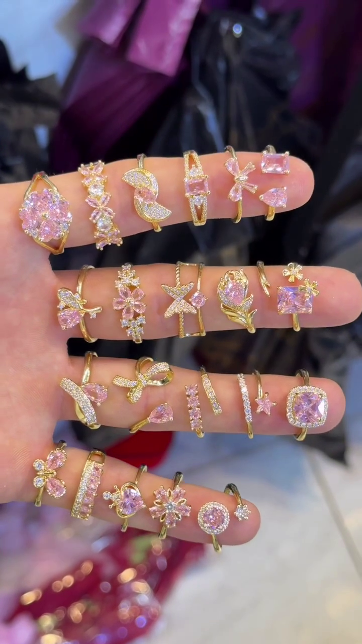 Premium Pink Crystal Adjustable Ring Collection 💍✨