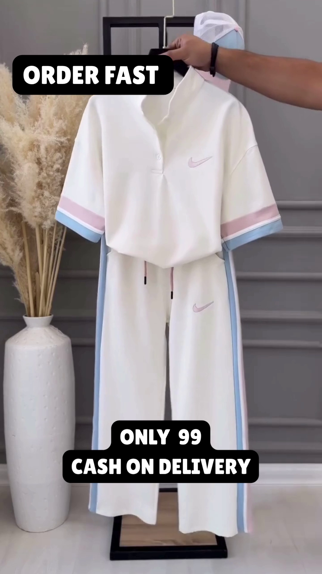 ✨ Premium Women's Pastel Contrast Co-Ord Set | Half Sleeve Polo Collar T-Shirt & Wide Leg Track Pants | Casual Lounge Wear | Summer Fashion Outfit