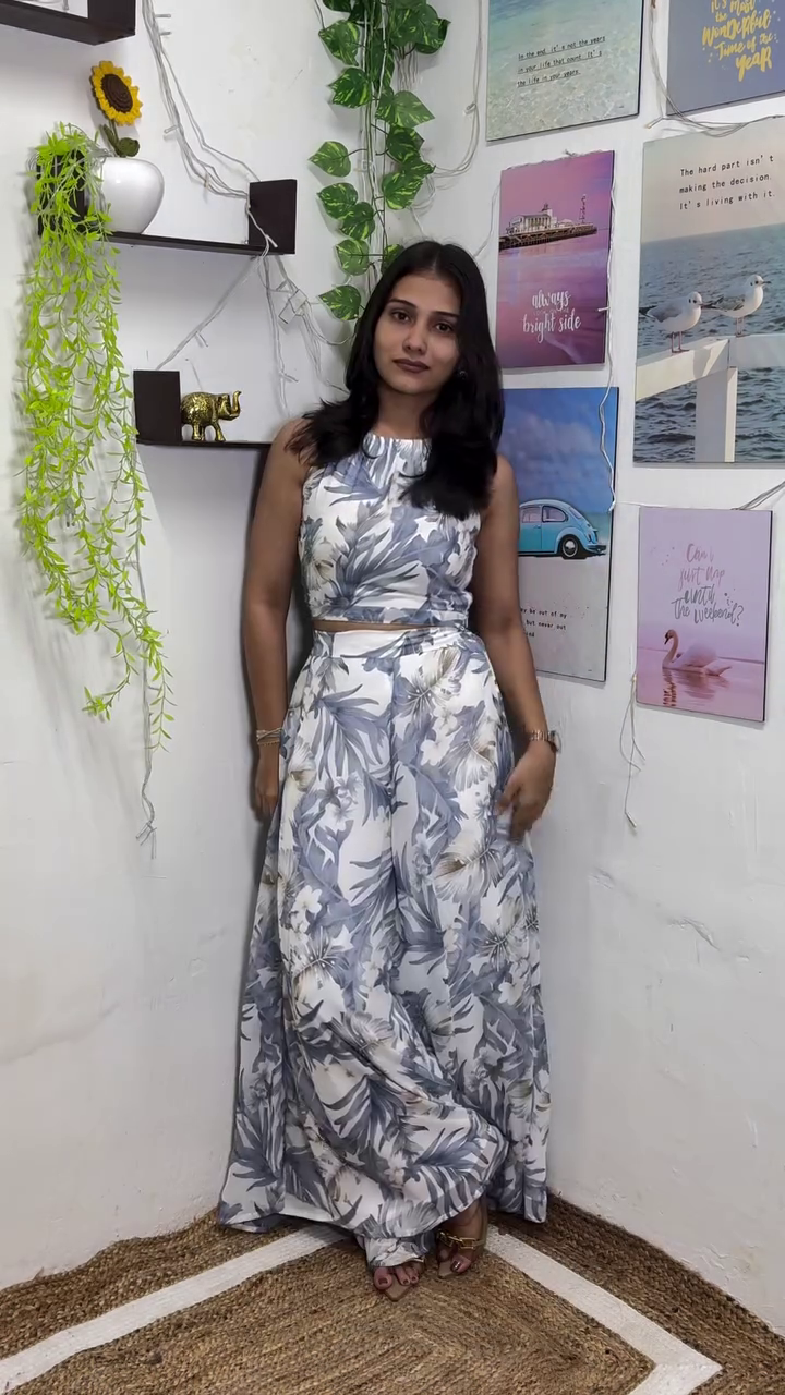 🌺 Premium Bohemian Printed Sleeveless Crop Top & Wide Leg Palazzo Co-Ord Set for Women | Trendy Ethnic Fusion Two-Piece Outfit | Stylish Casual & Vacation Wear