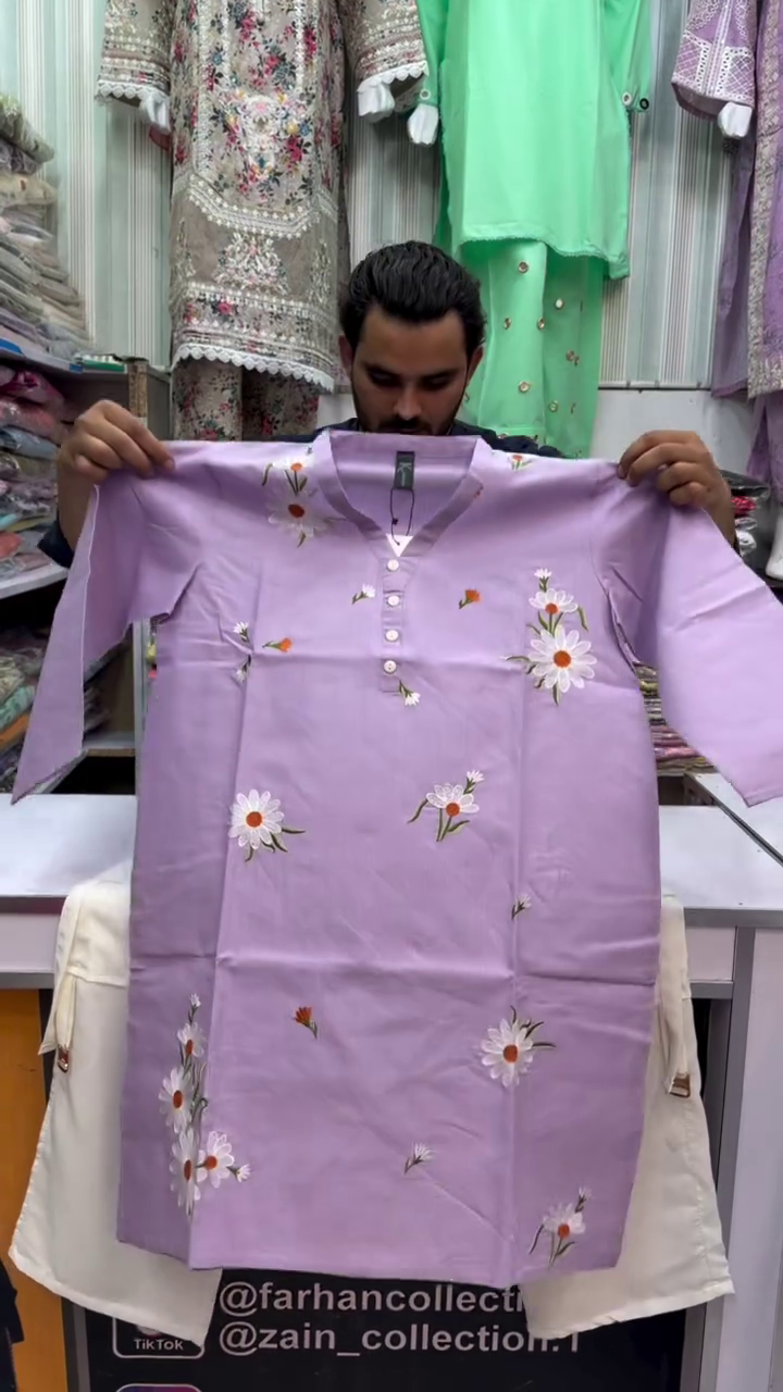 🌸 Premium Floral Embroidered Lavender Cotton Blend Straight Kurti with Stylish White Cargo Pants Co-Ord Set for Women | Elegant Casual, Office & Festive Ethnic Wear