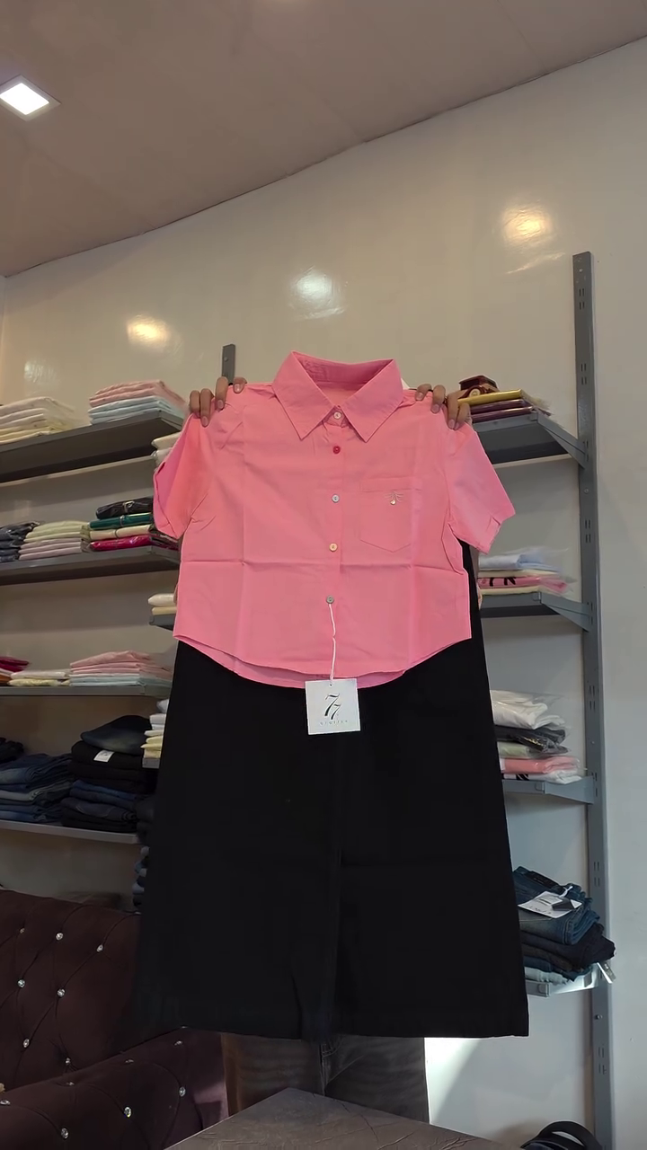 Premium Girls’ Solid Pink Cropped Shirt with Black Wide-Leg Palazzo Co-Ord Set | Elegant Casual Summer Fashion Outfit for Women & Teens